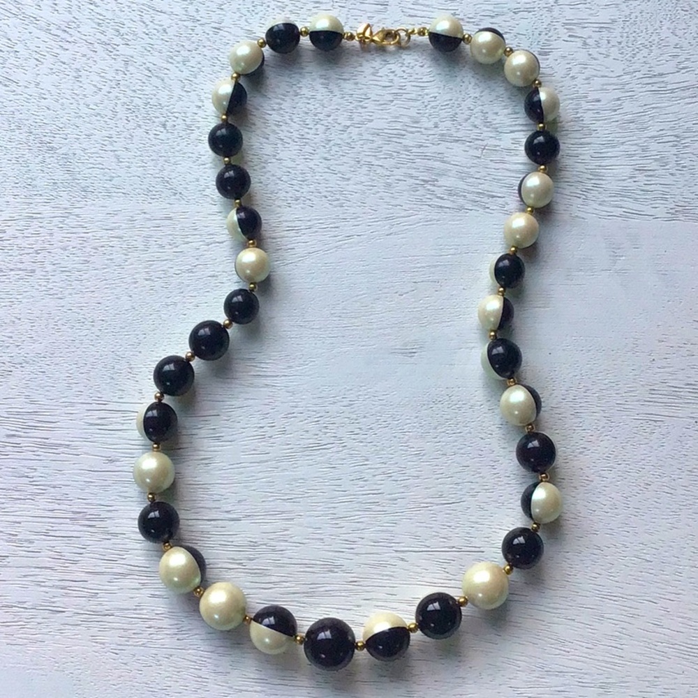 12K Gold-Plated Black and White Glass Pearl Long Necklace